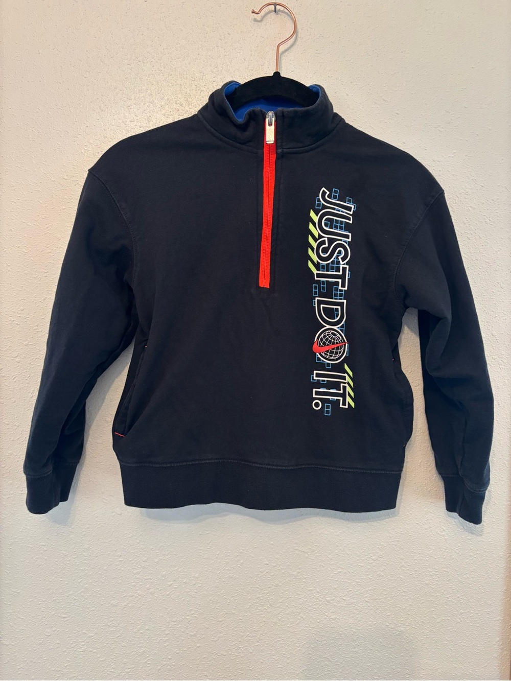 Nike Kids Black Pullover Jacket with Multicolor Globe Logo